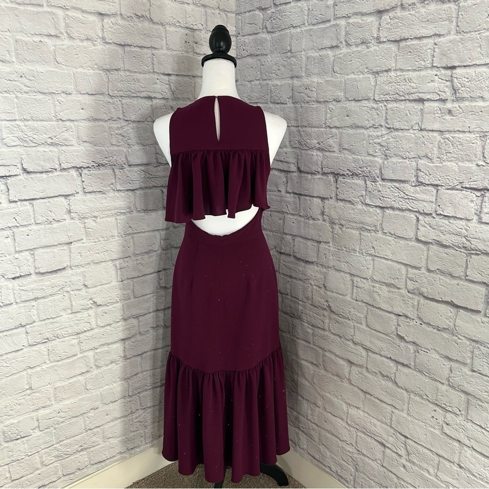 Rebecca Taylor Dress Sleeveless Cutout Midi Flounce Hem Ruffle Back Size 2 Event - Picture 5 of 9